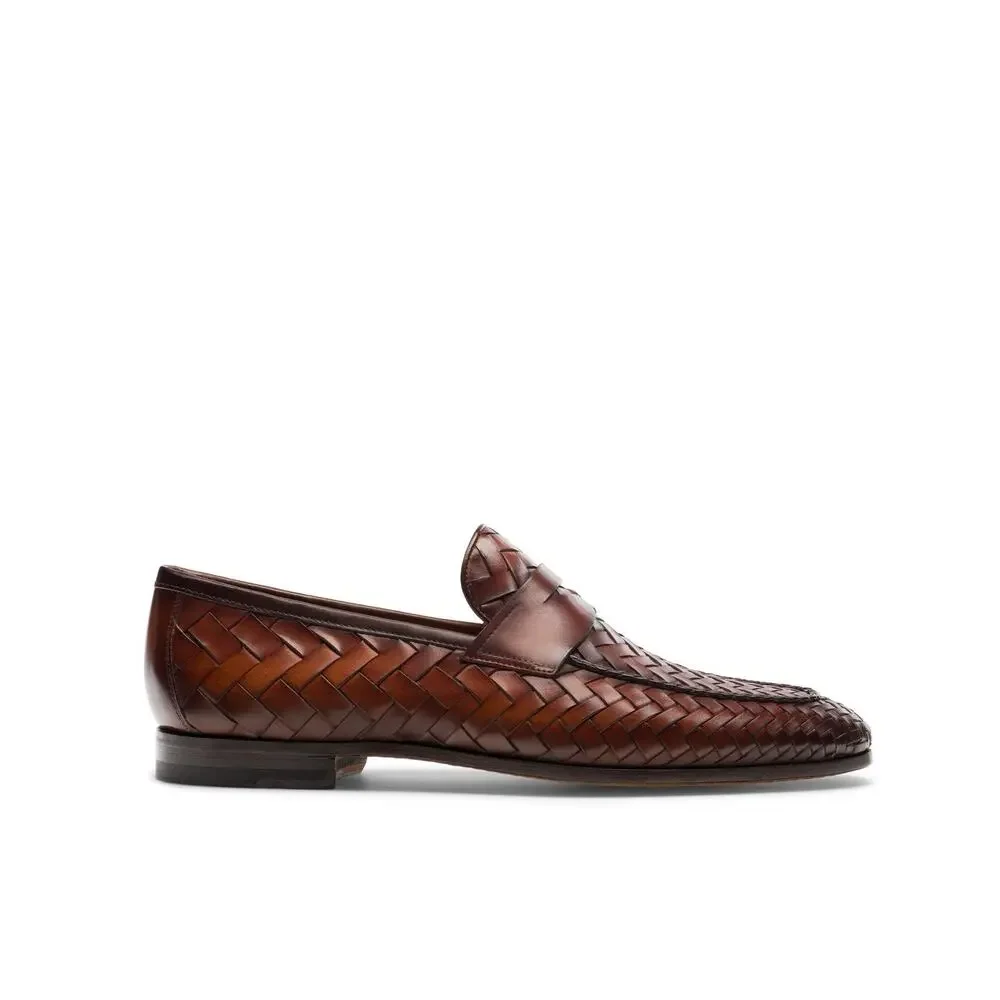 NIB Magnanni ‘Herman’ Cognac Brown Woven Leather Loafers 43.5EU/10.5US $595.00